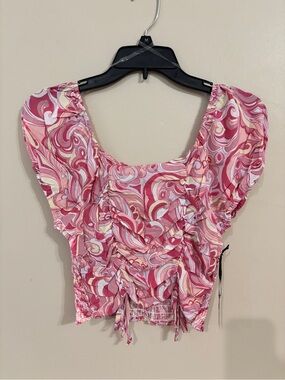 Summer Pink Swirl Ruffle Crop Top